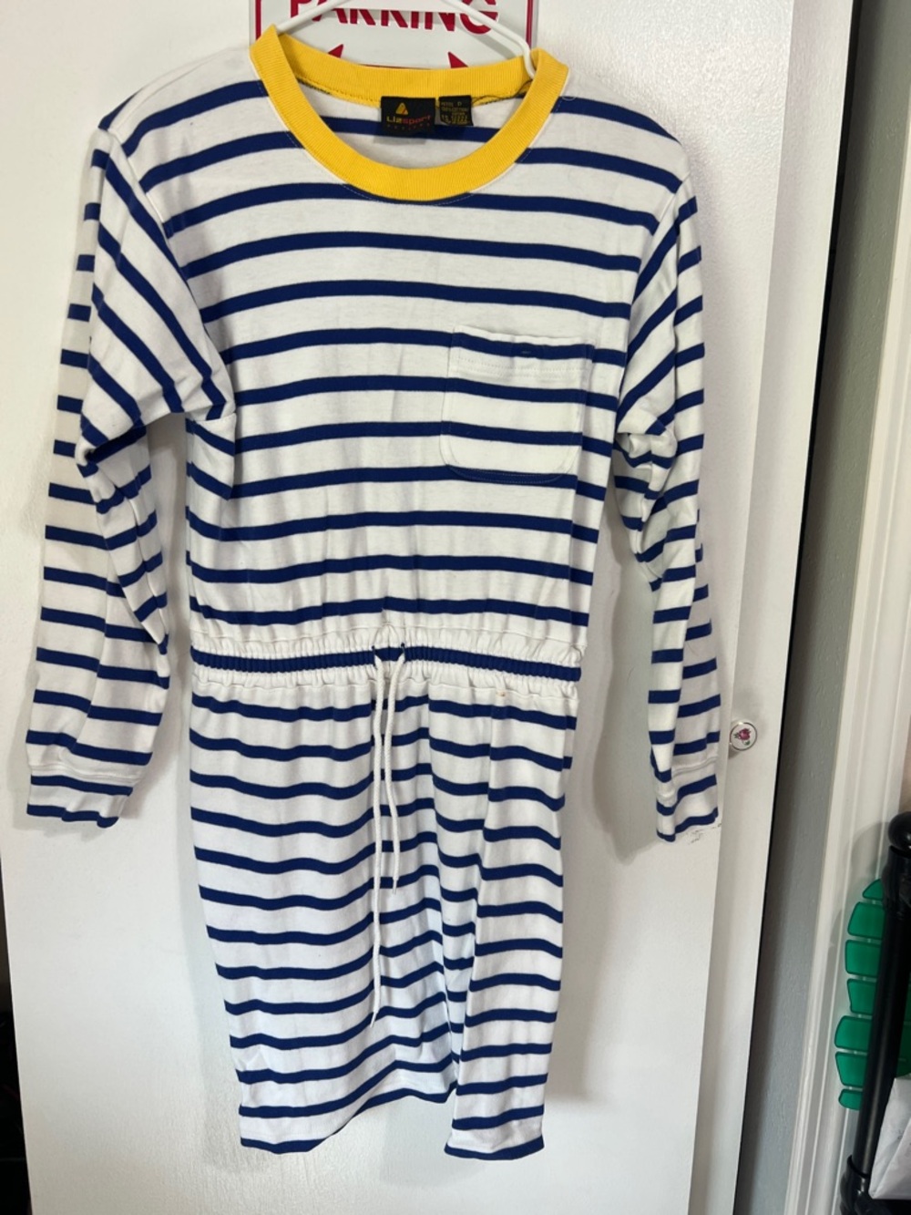 Liz Claiborne Sport Blue and White Striped Long Sleeve Dress with Yellow Collar